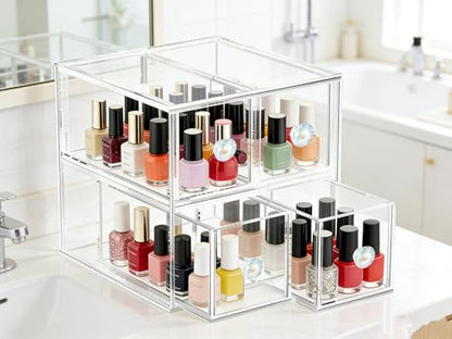 Clear Acrylic Makeup Organizer with 2 Drawer Trays, Cosmetic Storage for Bedroom, Bathroom, Countertop, Dresser (2 drawer)