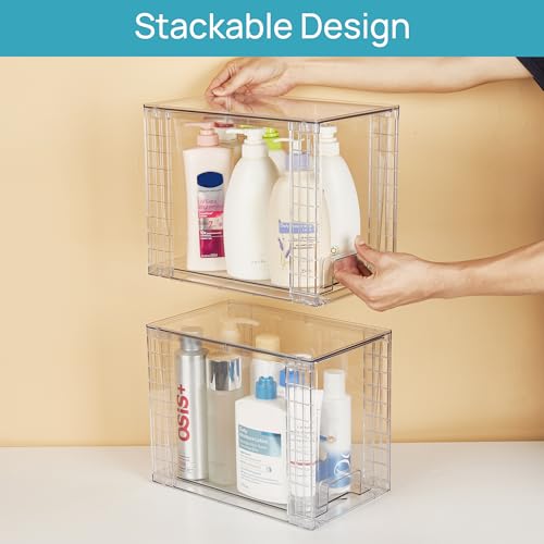 Vtopmart 4 Pack Clear Stackable Storage Drawers,9.7" High Plastic Organizers Bins for Skincare, Bathroom Supplies,Ideal for Cabinet,Undersink,Vanity,Kitchen,Pantry Organization - size: 4Pack 9.7"H
