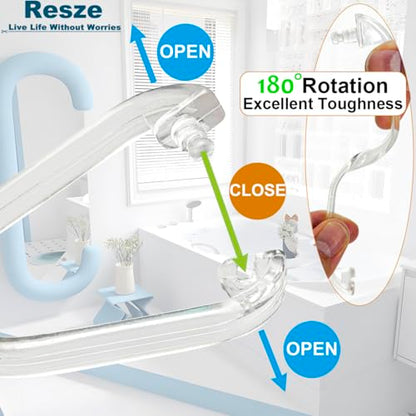 Resze 24 PCS Clear Shower Curtain Hooks with Fixed Locking Clips | Oval Anti-Slip Bath Rings,Durable Plastic Resin,Invisible Design,Rust Resistant Decorative Hooks for Bathroom,Kitchen,Bedroom