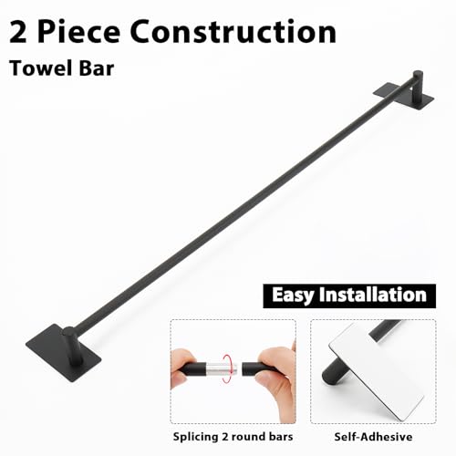 NearMoon Self Adhesive Bathroom Towel Bar- Stainless Steel Bath Wall Shelf Rack Hanging Towel Stick On Sticky Hanger Contemporary Style, NO Drilling (1 Pack, Matte Black, 27-Inch Towel Rack) - color: Matte Black, size: 27-Inch