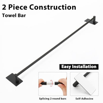 NearMoon Self Adhesive Bathroom Towel Bar- Stainless Steel Bath Wall Shelf Rack Hanging Towel Stick On Sticky Hanger Contemporary Style, NO Drilling (1 Pack, Matte Black, 27-Inch Towel Rack) - color: Matte Black, size: 27-Inch