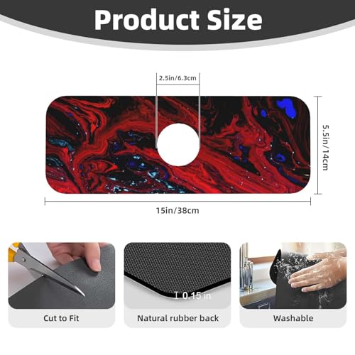 Red marble Kitchen sink faucet pad, strong water absorption, anti slip, easy to clean, very suitable for splash and drip prevention, suitable for kitchens and bathrooms - color: Red marble