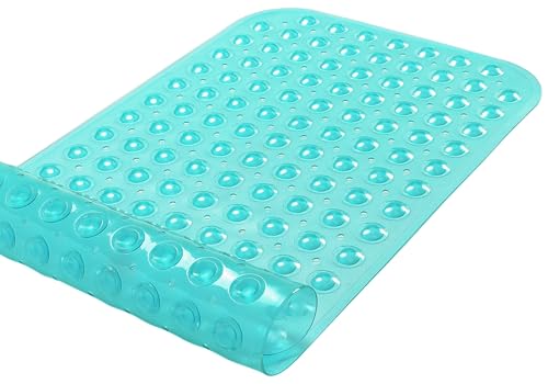 Large Non-Slip Bathtub & Shower Mat 31”x16” (Smooth/Non-Textured Tubs Only) Safe, Clean, Machine-Washable, Superior Grip&Drainage, Vinyl, Transparent Turquoise - color: Transparent Turquoise (Green-blue), size: Large (31"x16")