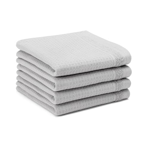 TOWN & COUNTRY BASICS 4-Piece Waffle Woven Terry Stripe Washcloth Set, 13x13-Inch, 100% Cotton, Quick Dry, Gray - color: Light Grey