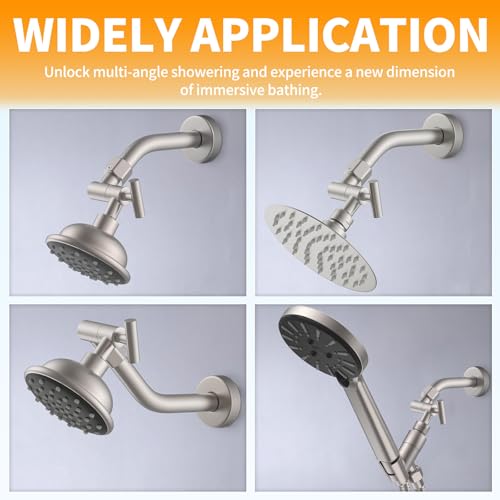All Metal Shower Head Elbow Adapter - Nickel | Adjustable Shower Head Extension Adapter Shower Arm Extension Connector Showerhead, Wall Mounted - color: Brushed Nickel