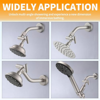 All Metal Shower Head Elbow Adapter - Nickel | Adjustable Shower Head Extension Adapter Shower Arm Extension Connector Showerhead, Wall Mounted - color: Brushed Nickel