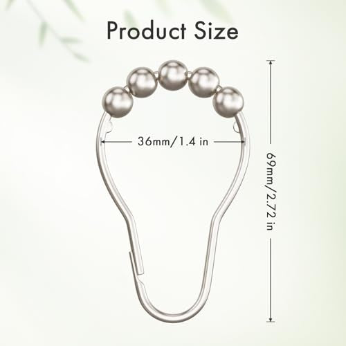 Shower Curtain Rings, Rust-Resistant Metal Shower Hooks Ring Shower Rings for Curtain Rolling Shower Curtain Hooks for Bathroom Shower Rod Shower Curtain Hangers, Set of 12, Matte Nickel - color: Matte Nickel