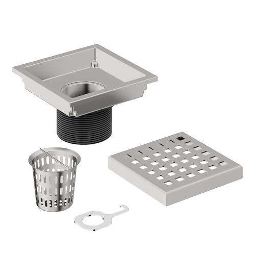 VIGO Elan 4.38 in. W x 4.38 in. L Square Shower Drain in Brushed Nickel - VG07004BN - color: Brushed Nickel, size: 4 in.