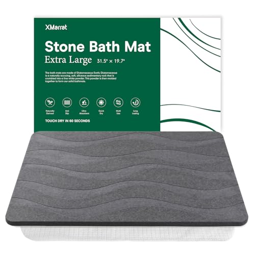Extra Large Stone Bath Mat, Diatomaceous Earth Mat, 31.5"x19.7" | Super Absorbent, Modern Quick Drying Diatomite Bathmats, Non-Slip Base, Easy Clean for Shower Floor & Bathroom (Dark Gray) - color: Dark Grey Wave, size: 31.5" x 19.7" (Rectangular)