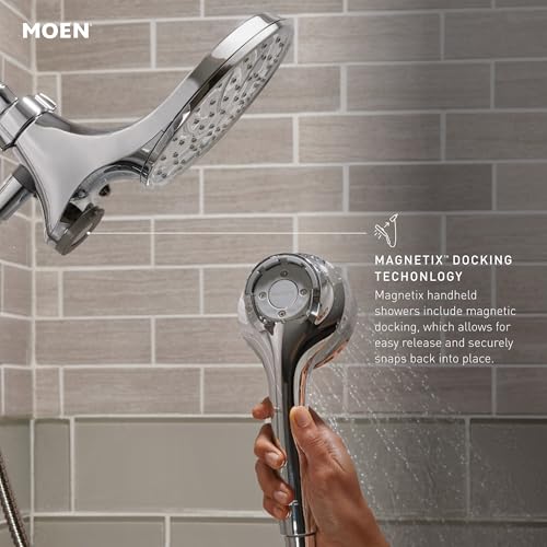 Moen Engage Magnetix Chrome 3.5-Inch Six-Function Detachable Handheld Showerhead with Magnetic Docking System, 26100 - color: Chrome, size: Showerhead