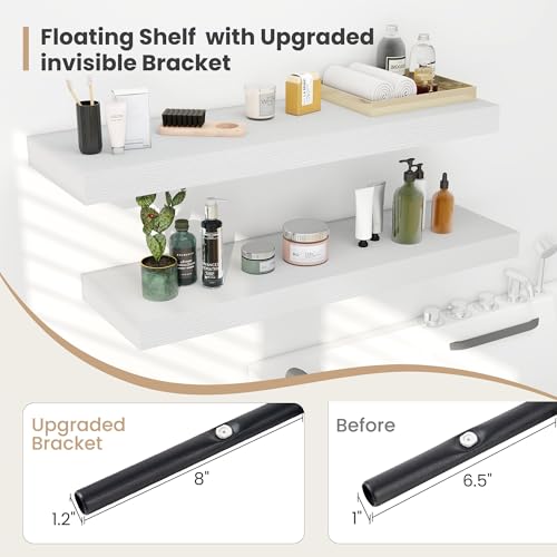 Heimlove 12 Inch Deep Floating Shelves,12 Inch Wide Small Wall Shelves Set of 2, 2 Inch Thick Invisible Wall Mounted Shelves for Bathroom Bedroom Nursery,White - color: White, size: 12"W x 12"D x 2"H, Set of 2