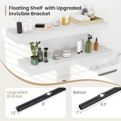 Heimlove 12 Inch Deep Floating Shelves,12 Inch Wide Small Wall Shelves Set of 2, 2 Inch Thick Invisible Wall Mounted Shelves for Bathroom Bedroom Nursery,White - color: White, size: 12"W x 12"D x 2"H, Set of 2