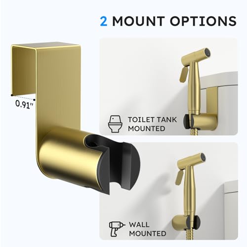 Arofa Handheld Bidet Sprayer, Bidet Attachment for Toilet, Brushed Gold | Adjustabel Water Pressure, Leak-Free Hose, Fits Two-Piece Toilets, Feminine/Baby/Pet Wash, Cloth Diaper Rinse, Easy Install - color: Gold, size: 1 Pack