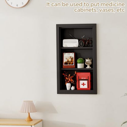 Solid Wood 14 X 24 Recessed Medicine Cabinet,3-Tier, Medicine Cabinet Organizer,Wall Niche, Bathroom Wall Cabinet, Recessed Bathroom Cabinet,recessed Wall Cabinet, Black - color: Black, size: Classic 3-Tier
