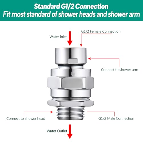 Heavy Duty Shower Head Swivel Ball Adapter, Solid Brass Shower Head Swivel Adapter Chrome Polished, Adjustable Shower Arm Connector Universal Shower Assembly Shower Arm Extension... - color: 360 degrees