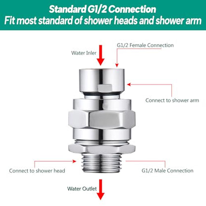 Heavy Duty Shower Head Swivel Ball Adapter, Solid Brass Shower Head Swivel Adapter Chrome Polished, Adjustable Shower Arm Connector Universal Shower Assembly Shower Arm Extension... - color: 360 degrees