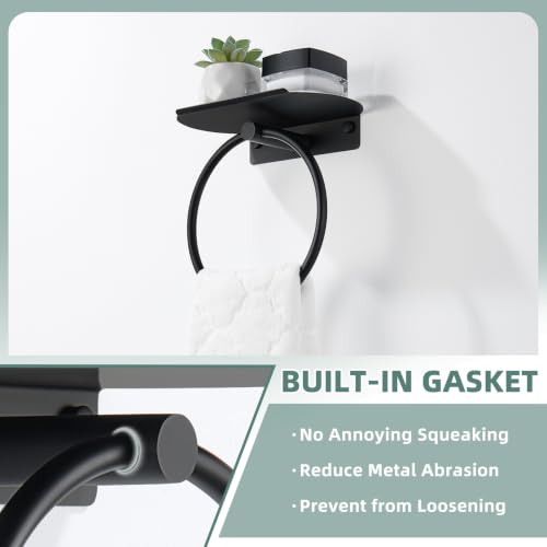 Angle Simple Hand Towel Holder with Shelf, Swivel Towel Ring Matte Black | SUS304 Stainless Steel, Bathroom Kitchen Space Saver, Wall Mount - color: Matte Black