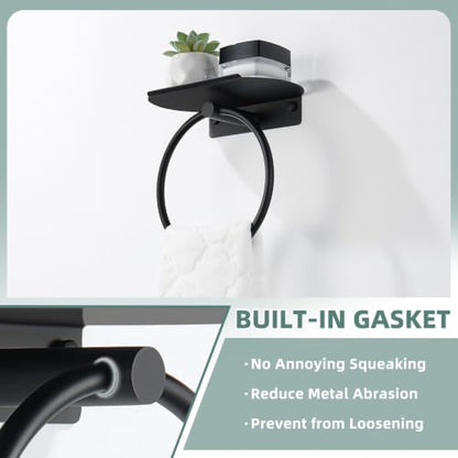Angle Simple Hand Towel Holder with Shelf, Swivel Towel Ring Matte Black | SUS304 Stainless Steel, Bathroom Kitchen Space Saver, Wall Mount - color: Matte Black