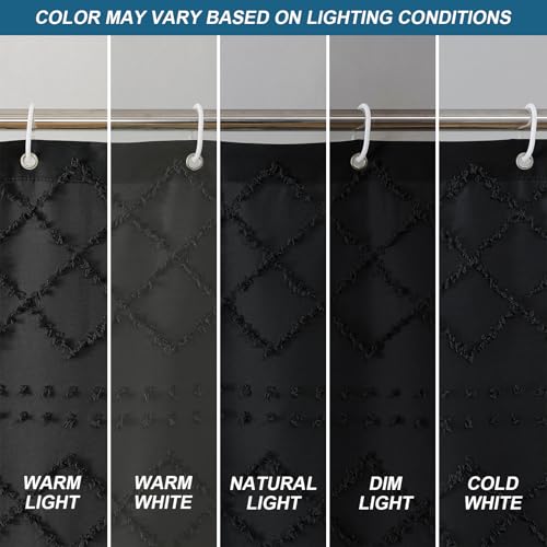 Black Stall Boho Shower Curtain, Modern Tufted Plaid Striped Narrow Half Size Fabric Shower Curtain, Farmhouse Clip Jacquard Textured Shower Curtains for Bathroom, 36" Wx72 L - color: Black, size: 36"W x 72"L (Pack of 1)