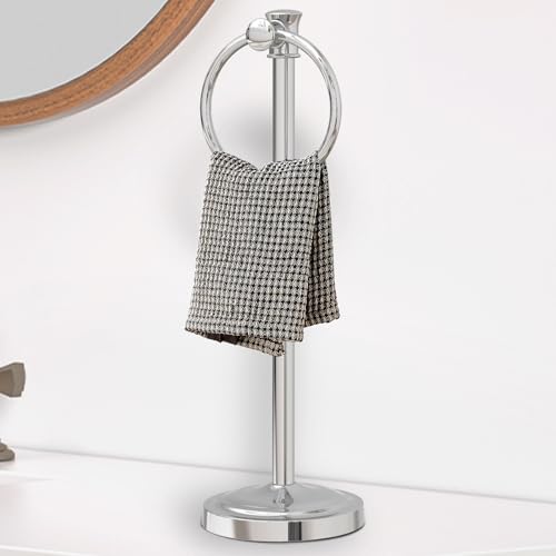 Hoimpro Hand Towel Holder Free Standing Towel Bar Polished Chrome | Hanging Floor Hand Towel Rack Ring,for Bathroom Kitchen Vanity Countertops, Hardware Accessories SUS 304 Heavy-Duty Base - color: Chrome
