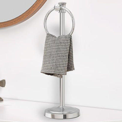 Hoimpro Hand Towel Holder Free Standing Towel Bar Polished Chrome | Hanging Floor Hand Towel Rack Ring,for Bathroom Kitchen Vanity Countertops, Hardware Accessories SUS 304 Heavy-Duty Base - color: Chrome