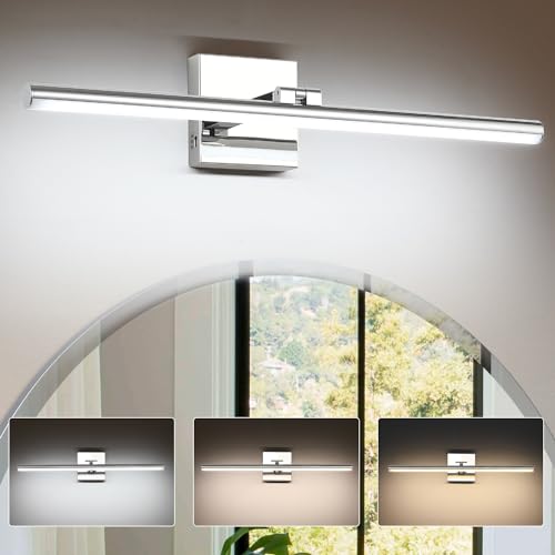 LED Bathroom Vanity Light, Modern Bathroom Light Fixture Over Mirror (3000K/4000K/6000K, Dimmable), Vanity Light Bar with Angle Adjustable, 24 Inch, Chrome - color: Chrome, size: 24 inch