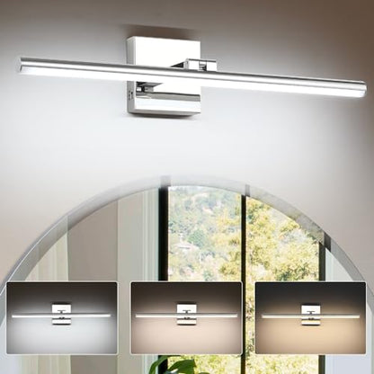 LED Bathroom Vanity Light, Modern Bathroom Light Fixture Over Mirror (3000K/4000K/6000K, Dimmable), Vanity Light Bar with Angle Adjustable, 24 Inch, Chrome - color: Chrome, size: 24 inch