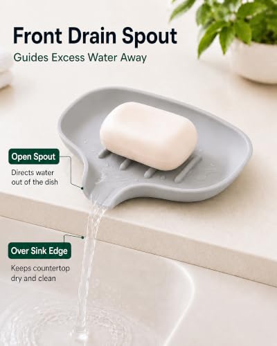 3 Pack Soap Bar Holder, AIMAIAIMAI Self Draining Soap Dish, Quick Drainage, Soap Dishes for Bathroom, Shower, Silicone Soap Tray for Kitchen, BPA-Free, Dishwasher Safe (Gray) - color: Grey