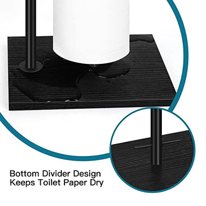 Black Toilet Paper Holder Stand FreeStanding Toilet Paper Storage Holder with Shelf Bathroom Floor Toilet Paper Roll Holder Stand Up Tissue Toilet Paper Dispenser Holds 4 Reserve Rolls - color: Black