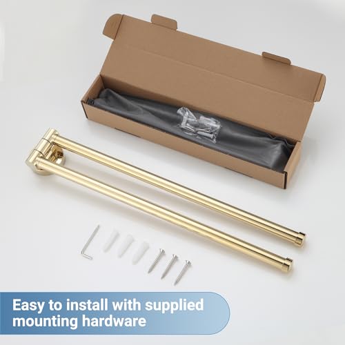 BGL Swivel Towel Bar for Bathroom Gold,Swing Out Double Towel Bar 2-Arm Kitchen Wall Mounted Towel Hanger Holder for Bathroom Organizer - color: Gold