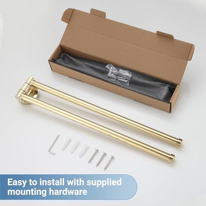 BGL Swivel Towel Bar for Bathroom Gold,Swing Out Double Towel Bar 2-Arm Kitchen Wall Mounted Towel Hanger Holder for Bathroom Organizer - color: Gold