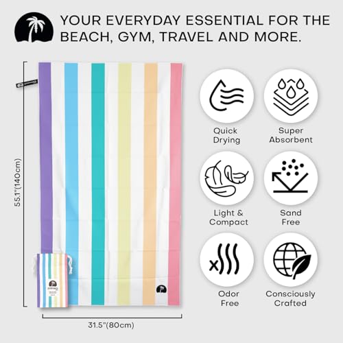 Microfiber Quick-Dry Travel Towel – Super Absorbent, Lightweight, Compact – Sand Resistant, Soft, Mesh Carry Bag – Beach, Pool, Gym, (Rainbow) - color: Rainbow