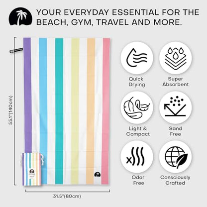 Microfiber Quick-Dry Travel Towel – Super Absorbent, Lightweight, Compact – Sand Resistant, Soft, Mesh Carry Bag – Beach, Pool, Gym, (Rainbow) - color: Rainbow
