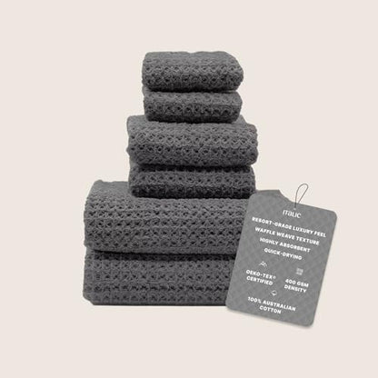 Sedona Waffle Towel Set, 6-Piece 410 GSM 100% Cotton Set Includes 2 Bath Towels, 2 Hand Towels & 2 Washcloths, Quick-Drying (Charcoal) - color: Charcoal, style: Standard Set (Set of 6 with Bath Towels)