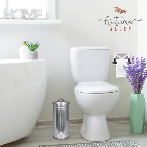 Autumn Alley Farmhouse Galvanized Metal Free Standing Toilet Paper Holder Organizer Stand Canister with Lid – Fits 3 Mega Rolls, Rustic Enclosed Toilet Storage Stand