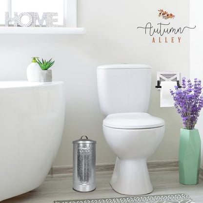 Autumn Alley Farmhouse Galvanized Metal Free Standing Toilet Paper Holder Organizer Stand Canister with Lid – Fits 3 Mega Rolls, Rustic Enclosed Toilet Storage Stand