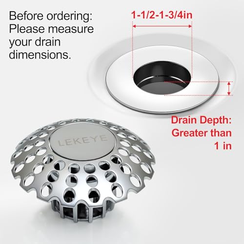LEKEYE Tub Stopper | Shower Drain Hair Catcher | Bathroom Bathtub Plug | Pop Up Bathtub Drain Stopper for 1-1/2" to 1-3/4" Bath Drain Hole - Pearl Chrome - style: 2075