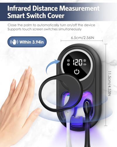 Toothbrush Sanitizer Holder, Upgraded UV Toothbrush Holder with Dual-Mode Clean & Fan Dry, LED Smart Screen, Auto-Inductive Cover, Toothbrush Wall Mounted Cleaner Organizer for Bathroom, Trip - color: Black