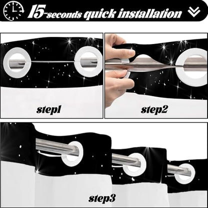 Star Space Hookless Shower Curtain with Snap in Liner, Black and White Watercolor Night Sky Galaxy No Hook Double Layer Shower Curtains and Liner Set, Waterproof Cloth Fabric, 71" W X 74" L - color: Black White, size: 71"W x 74"L (Pack of 1)