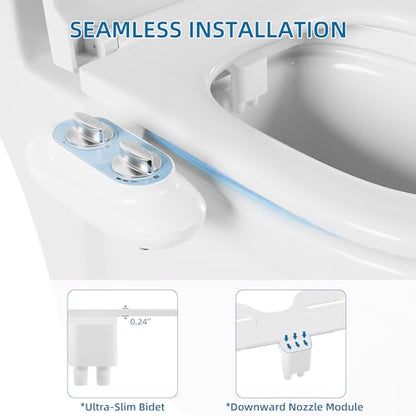 Ultra-Slim 3-in-1 Bidet Attachment for Toilet, Self-Cleaning Dual Nozzles for Posterior & Feminine Wash, Adjustable Water Pressure, Easy Install (Blue) - color: Blue, Solo Cold
