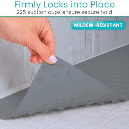 Vive Non-Slip Bath Mat with Suction Cups - 28" x 16" Extra Large Rubber Mat | For Safety & Comfort - Patented Grip Prevents Slips and Falls for Kids, Elderly, Men, Women - XL Non Skid Shower & Tub Cover - color: Gray