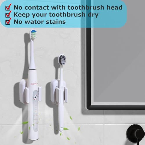 2PCS Wall Mounted Electric Toothbrush Holder, Adhesive & Waterproof Holder | No-Drill Design, Multi-Function Bathroom Organizer for Shower & Cabinet, Space Saving (White) - color: White Toothbrush Holder-2pcs