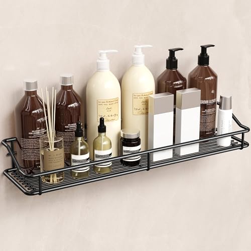 Orimade Adhesive Bathroom Shelf Organizer Shower Caddy Storage Basket Kitchen Spice Rack No Drilling SUS304 Stainless Steel Rustproof, 15.75 inch, Black - color: Black