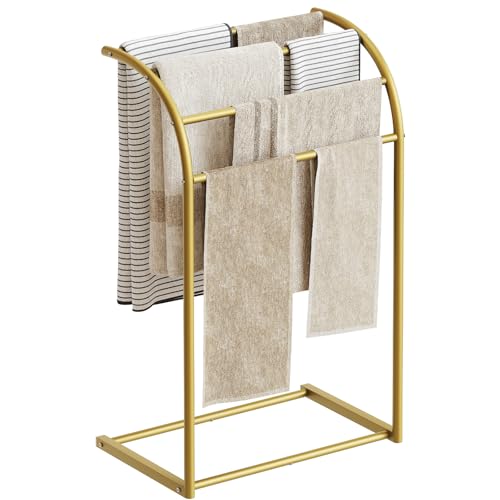 Free Standing Towel Rack, 4-Tier Blanket Rack for Bathroom, Pool Towel Stand Display and Drying Rack, Modern Towel Blanket Storage Organizer, Gold CJ07GD - color: Gold