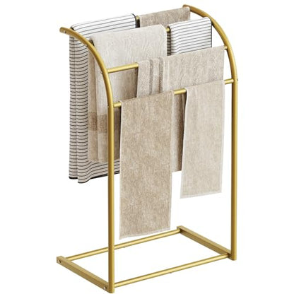 Free Standing Towel Rack, 4-Tier Blanket Rack for Bathroom, Pool Towel Stand Display and Drying Rack, Modern Towel Blanket Storage Organizer, Gold CJ07GD - color: Gold