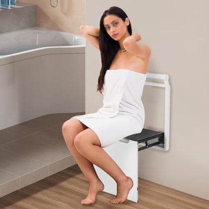 Folding Shower Seat Wall Mounted, Home Care Bathroom Bathtub Safety Stool, Anti-Slip Secure Foldable Shower Bench for The Seniors Disabled Pregnant Handicapped (About 330.7 Lbs), Space-Saving