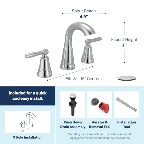 Moen Halle Chrome Widespread Traditional Bathroom Faucet with Drain Assembly for 3-Hole Applications, 84972C - color: Chrome