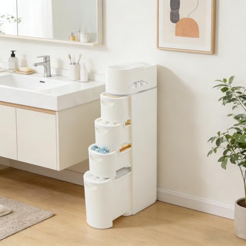4-Tier Slim Freestanding Bathroom Storage Cabinet with 4 Drawers | 16×7×37in, White, ABS, Narrow Body Design, Toilet Paper Storage Space, For Bathroom Kitchen Bedroom - size: 4-Tier