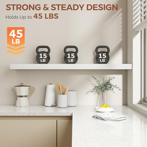 Dreamland White Floating Shelves 48 Inch Long,8 Inch Deep Floating Shelves,48" W x 8" D Wall Shelves for Bedroom,Living Room,Kitchen,Bathroom,Set of 2 - color: White, size: 48 Inch