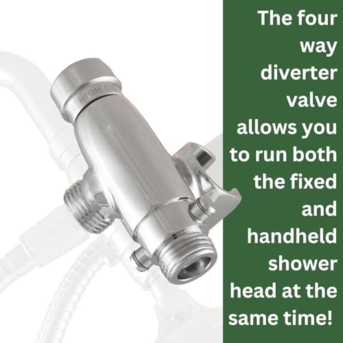 High Sierra® - Solid Lead-Free Metal 4-Way Combo CLASSIC™ Fixed and Handheld Shower Head with Hose. Run Separately or Both at Full Flow - 1.25 GPM per Shower Head - Polished Brass Finish - color: Polished Brass w/ Nylon Insert, size: 1.25 GPM